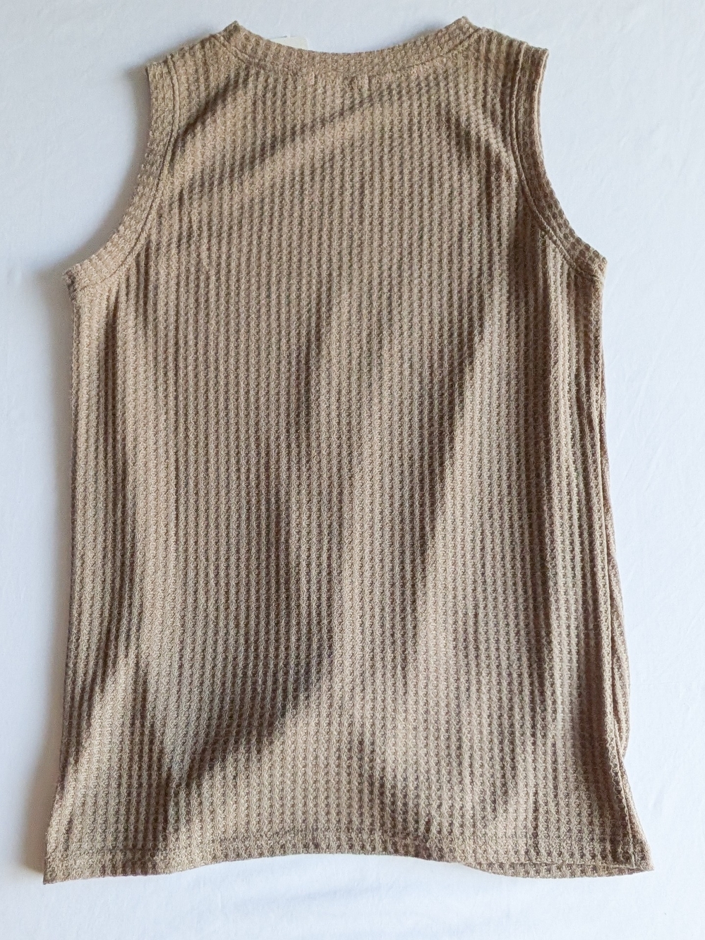 MIHOLL Women's Brown Solid Waffle Knit Round Neck Sleeveless Tank Top Size Sml - Picture 3 of 7
